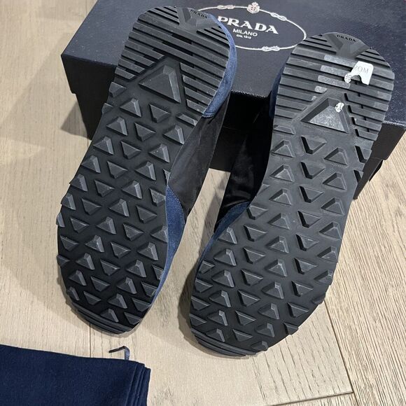 Prada Retro Trainer Sneaker Oltremare Nero Suede Leather Mens UK 9 / US 10 NEW - Picture 11 of 15
